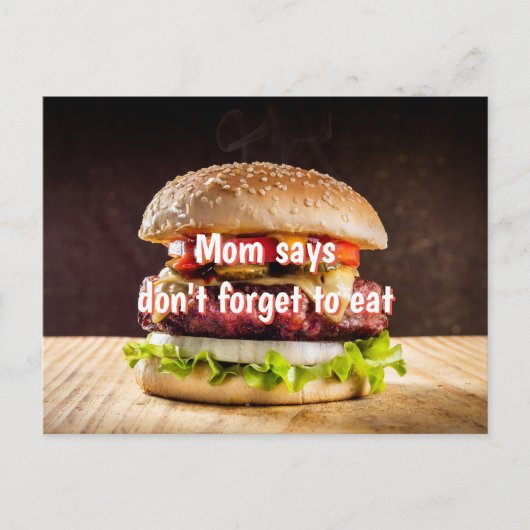 Mam zegt dat je niet vergeet te eten briefkaart (Voorkant)
