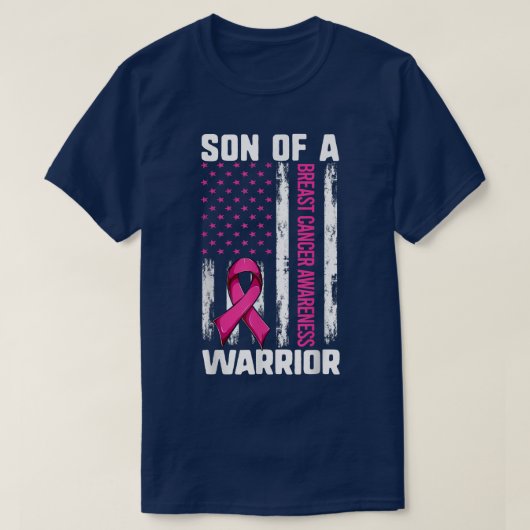 Mam Zoon van een Vlag van Warrior USA, borstkanker T-shirt (Design voorkant)