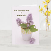 Mam Zuurt Dag met Lilacs in Coffee Cup Vase Kaart (Gele Bloem)