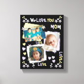 Mam zwarte en lila bloemen en harten met foto's canvas afdruk (Voorkant)