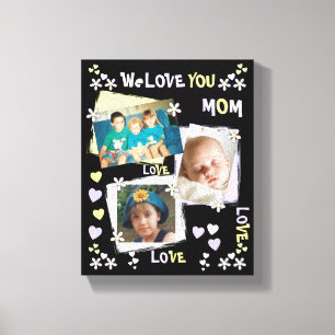 Mam zwarte en lila bloemen en harten met foto's canvas afdruk