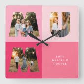 Mama 3 foto modern meisjesroze moederdag vierkante klok (Voorkant)