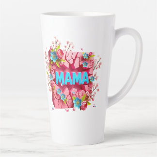 MAMA 3D gebarsten wand ontwerp met levendige bloem Latte Mok