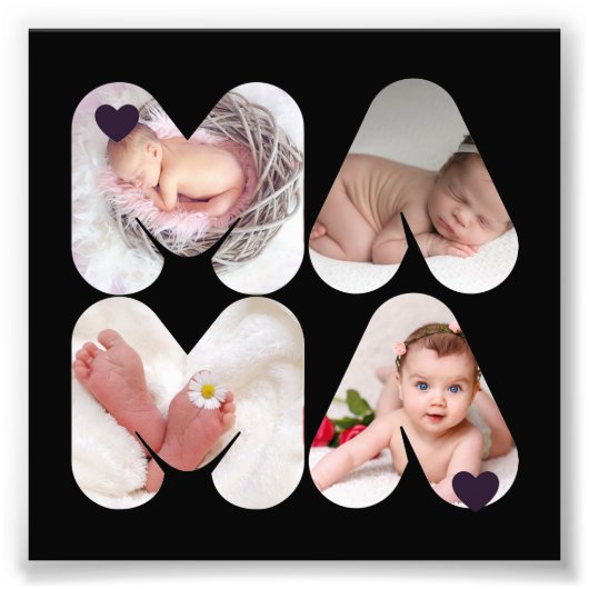 MAMA 4 x Photo Collage Gift for Mothers, mam, Foto Afdruk (Voorkant)