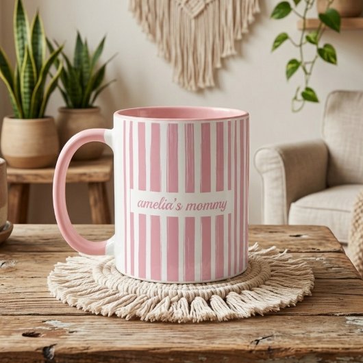 Mama | Aangepaste Roze Strepen Moeder Baby Aankond Mok