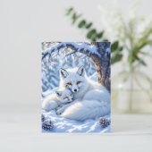 Mama and Baby White Foxes in the Snow Briefkaart (Staand voorkant)