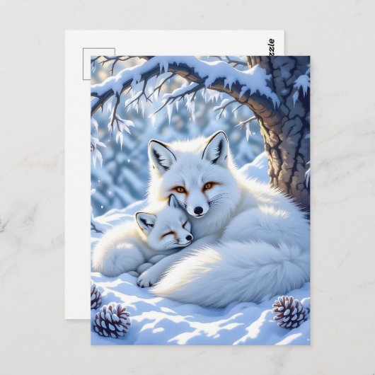 Mama and Baby White Foxes in the Snow Briefkaart (Voorkant / Achterkant)