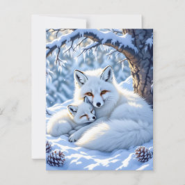 Mama and Baby White Foxes in the Snow Briefkaart