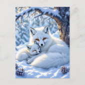 Mama and Baby White Foxes in the Snow Briefkaart (Voorkant)