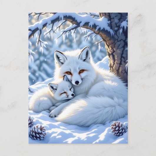 Mama and Baby White Foxes in the Snow Briefkaart (Voorkant)