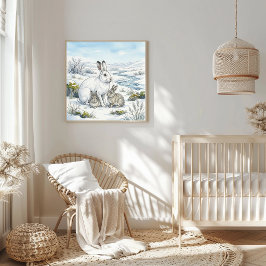 Mama Arctic Hare and Leverets Nursery Poster