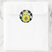 Mama Avocado op zwart/wit Gingham Ronde Sticker (Tas)