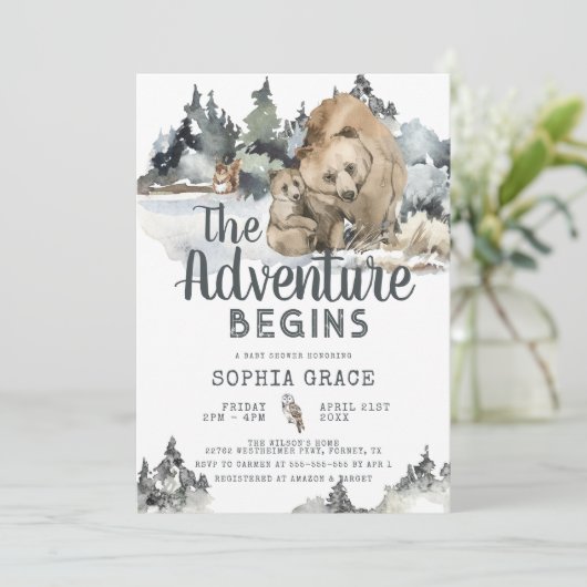 Mama & Baby Beer Woodland Baby shower Kaart (Staand voorkant)