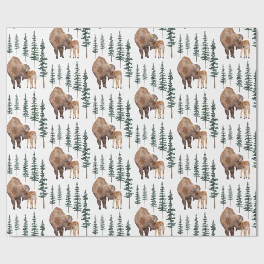 Mama Baby Bison Cadeaupapier (Vlak)