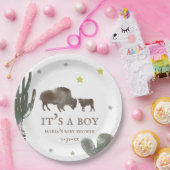 Mama Baby Buffalo Cactus Boy Baby shower Papieren Bordje (Feest)