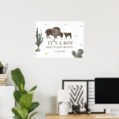 Mama Baby Buffalo Cactus Boy Baby shower Poster (Thuiskantoor)