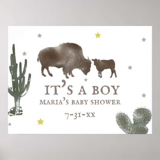Mama Baby Buffalo Cactus Boy Baby shower Poster (Voorkant)