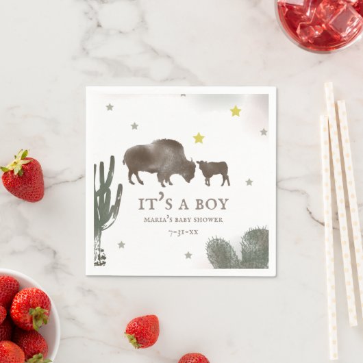 Mama Baby Buffalo Cactus Boy Baby shower Servetten (Insitu)
