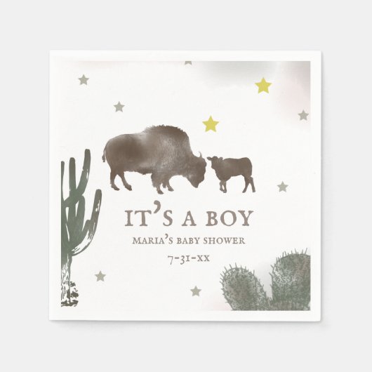 Mama Baby Buffalo Cactus Boy Baby shower Servetten (Voorkant)