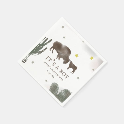 Mama Baby Buffalo Cactus Boy Baby shower Servetten (Hoek)