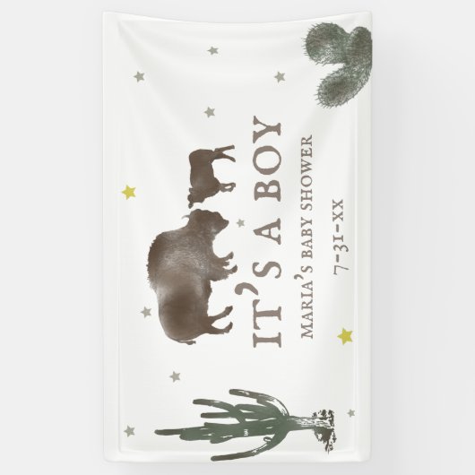 Mama Baby Buffalo Cactus Boy Baby shower Spandoek (Verticaal)