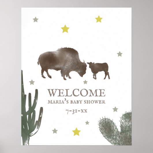 Mama Baby Buffalo Cactus Boy Baby shower Welkom Poster (Voorkant)