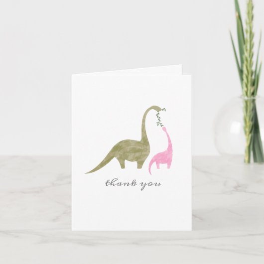 Mama Baby Dinosaurus Roze Baby shower Dank u Bedankkaart (Voorkant)