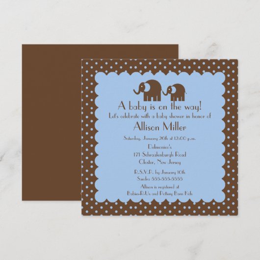 Mama & Baby Elephant Boy Baby shower Kaart (Voorkant / Achterkant)