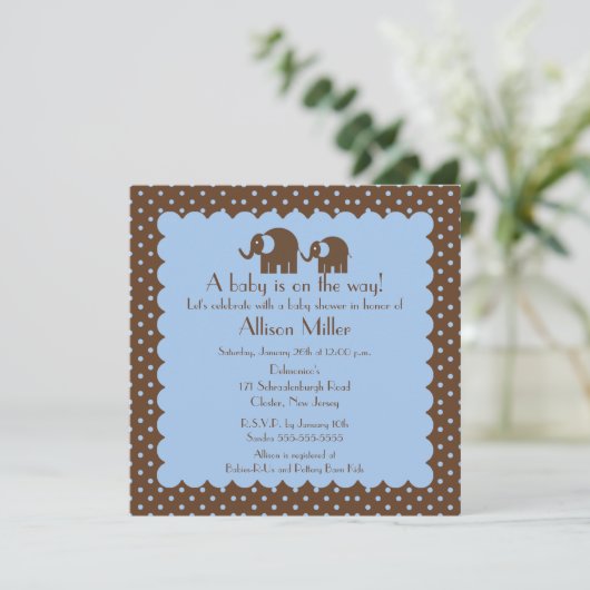 Mama & Baby Elephant Boy Baby shower Kaart (Staand voorkant)