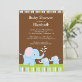 Mama & Baby Elephants Twins Baby shower Boy Girl Kaart (Staand voorkant)