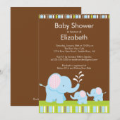 Mama & Baby Elephants Twins Baby shower Boy Girl Kaart (Voorkant / Achterkant)