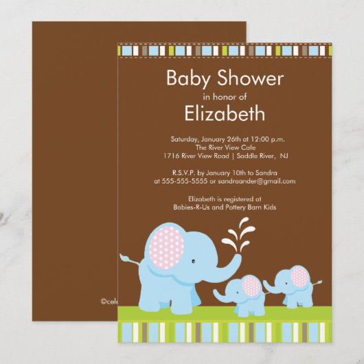 Mama & Baby Elephants Twins Baby shower Boy Girl Kaart (Voorkant / Achterkant)