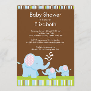 Mama & Baby Elephants Twins Baby shower Boy Girl Kaart