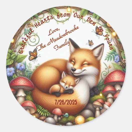 Mama & Baby Fox Baby shower Dank u Stickers (Voorkant)