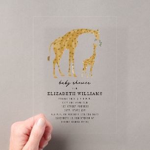 Mama & Baby Giraffe Neutrale Baby Shower Uitnodigi Acryl Uitnodigingen