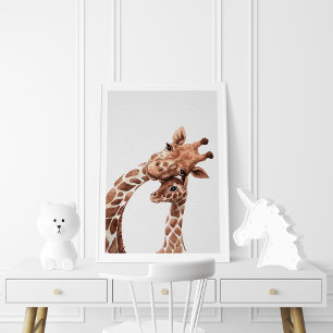 Mama & Baby Giraffe, Waterverf Poster