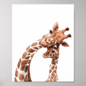 Mama & Baby Giraffe, Waterverf Poster (Voorkant)