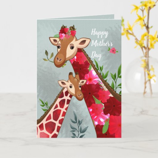 Mama & Baby Giraffes Schattigee Moederdag Kaart (Gele Bloem)