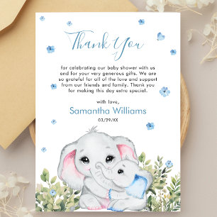 Mama Baby Olifant Blauwe Watercor Baby Shower Bedankkaart