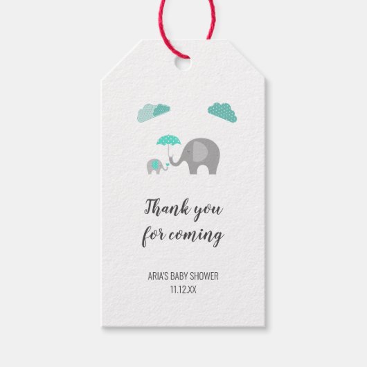 Mama Baby Olifant met Wolken Baby shower Favor Cadeaulabel (Voorkant)