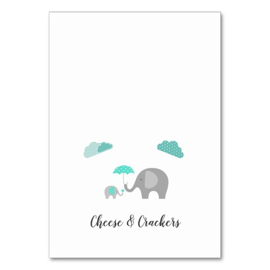 Mama Baby Olifant met Wolken Buffet Eten Labels Kaart (Voorkant)