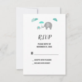 Mama Baby Olifant met Wolken Douche RSVP-kaart RSVP Kaartje