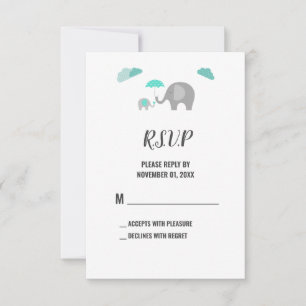 Mama Baby Olifant met Wolken Douche RSVP-kaart RSVP Kaartje