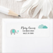 Mama Baby Olifant met Wolken Retouradres Etiket (Insitu)