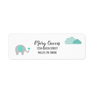 Mama Baby Olifant met Wolken Retouradres Etiket