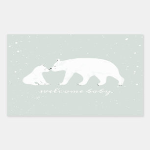 Mama Baby Polar Beer Wintersneeuw Blauw Baby showe Rechthoekige Sticker