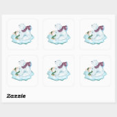 MAMA & BABY POLAR BEREN ZITTEN OP IJSSCHOTS VIERKANTE STICKER (Vel)