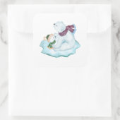 MAMA & BABY POLAR BEREN ZITTEN OP IJSSCHOTS VIERKANTE STICKER (Tas)