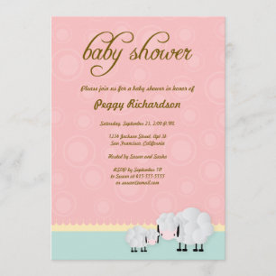 Mama & Baby Sheep Baby shower nodigt uit: Roze Kaart