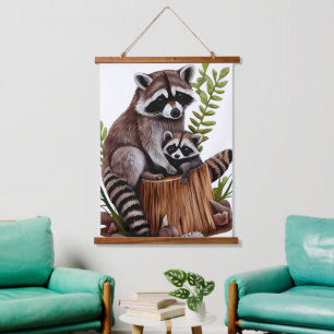 Mama & Baby Wasbeer Aquarel Hangend Wandkleed